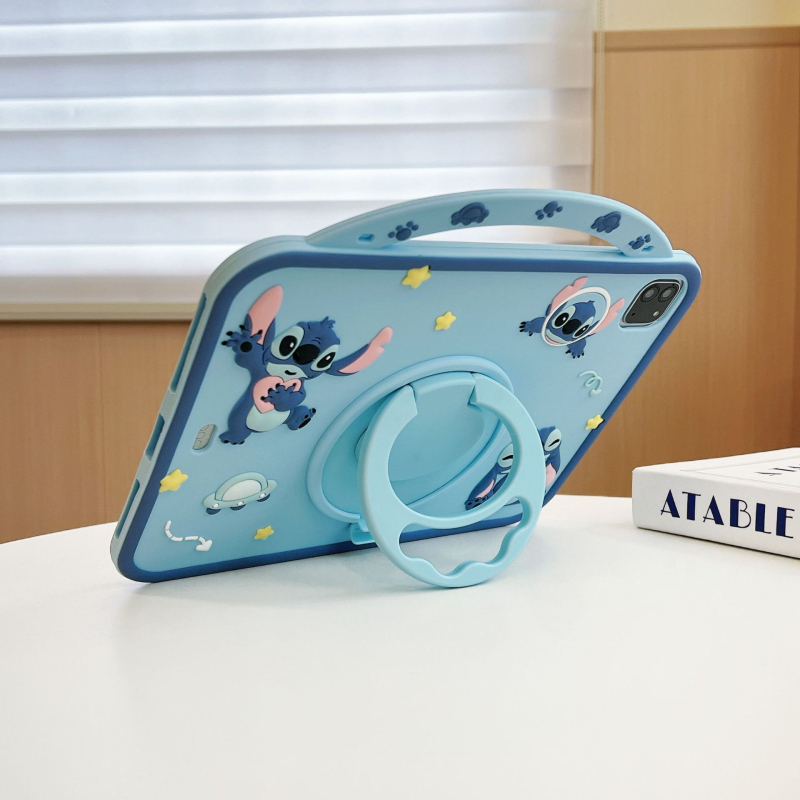 Θήκη προστασίας για iPad με περιστρεφόμενη βάση, θήκη για στυλό, μαλακό σιλικονούχο περίβλημα σε cartoon στυλ, ανθεκτικό στη φθορά και στις πτώσεις, για Apple iPad, κατασκευή με θερμοπίεση