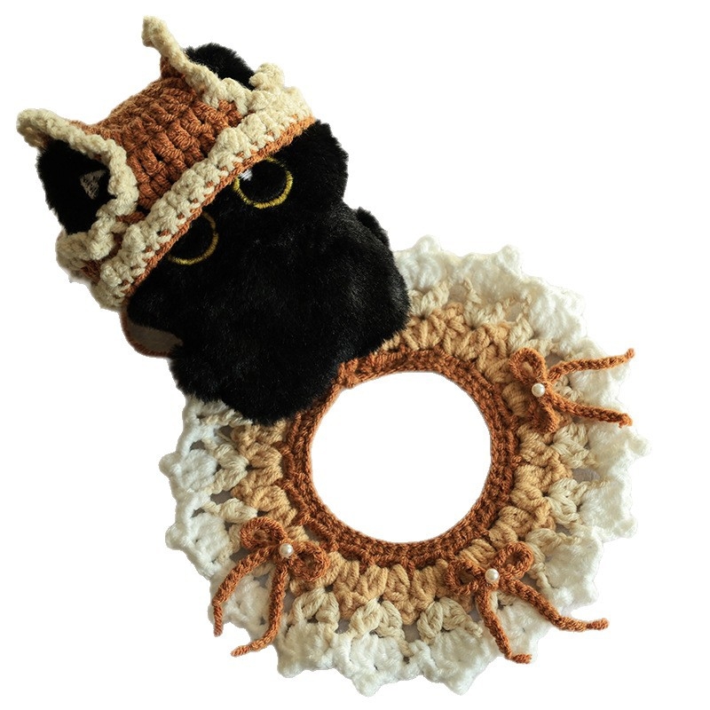 Șapcă tricotată pentru animale de companie cu guler pentru pisici și câini, model color-matching, din lână, lucrată manual, set