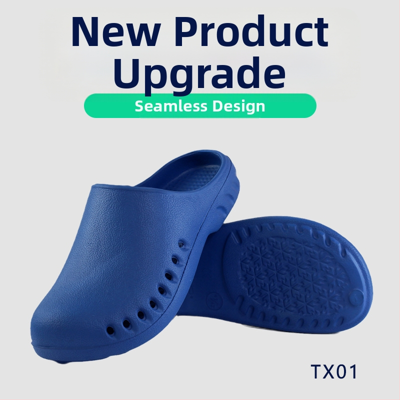 Operacinės salės šlepetės su EVA viršutine dalimi, EVA viduje, gumine neslydinti pada, pada technologija: injekcinis formavimas