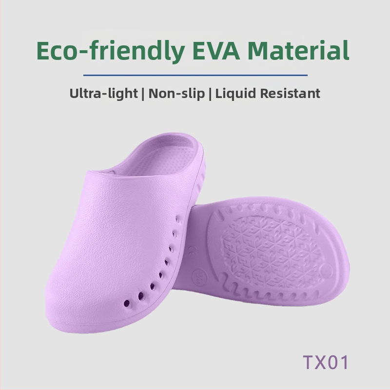 Operacinės salės šlepetės su EVA viršutine dalimi, EVA viduje, gumine neslydinti pada, pada technologija: injekcinis formavimas