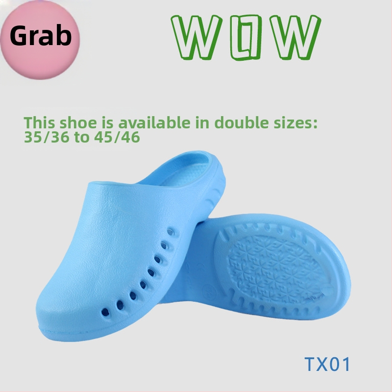 Operacinės salės šlepetės su EVA viršutine dalimi, EVA viduje, gumine neslydinti pada, pada technologija: injekcinis formavimas