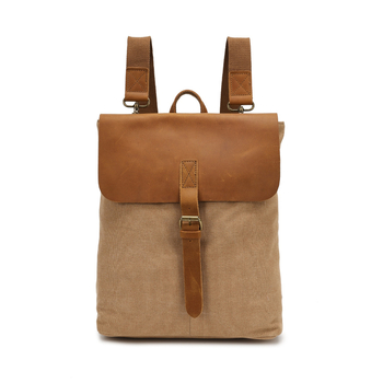 Раница от плат с ретро стил и Crazy Horse кожени акценти, водоустойчива, магнитно закопчаване; вътрешни джобове: сигурен джоб с цип, джоб за лаптоп и джоб за лични документи.