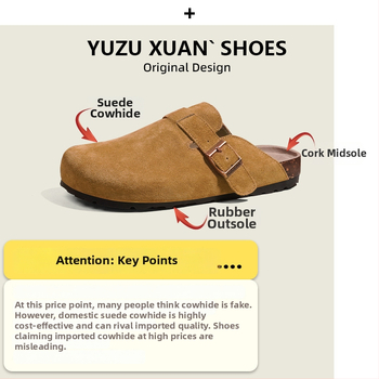 Birkenstock stiliaus sandalės su viršutine dalimi iš karvių nubuko odos, TPR padas, anti-slip, laisvas stilius, vidinis medžiaga cortical