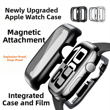 ELEMENTBOX Magnetinė apsauginė dėžutė Apple Watch S10 su integruotu grūdintu stiklu, metalinis rėmas