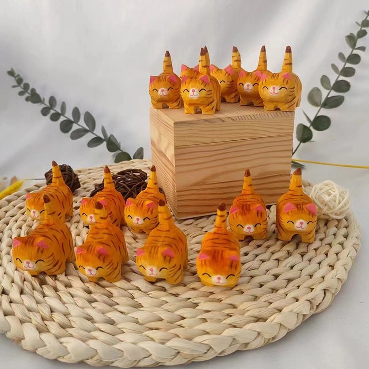 Koka izgrebti dzīvnieku dekori komplekts: Shiba Inu, kaķis, pīle; Materiāls Basswood; Stils karikatūra; Apstrāde un pielāgošana pieejama