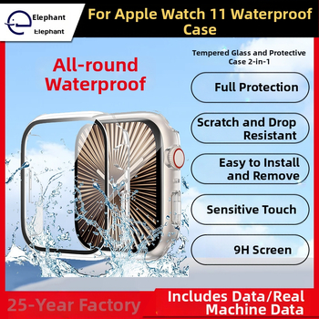 Apple Watch Series 11 Apsauginis dėklas – atsparus vandeniui, integruota pilna danga su plėvele, PC+ stiklas, 9H