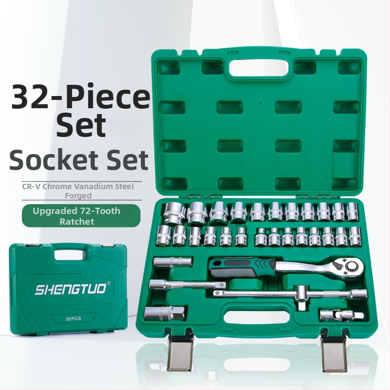 32-dielny set hlavíc na zápustky, kľúč na sviečky a ráčňový set pre opravy auta z chrom-vanádiovej ocele