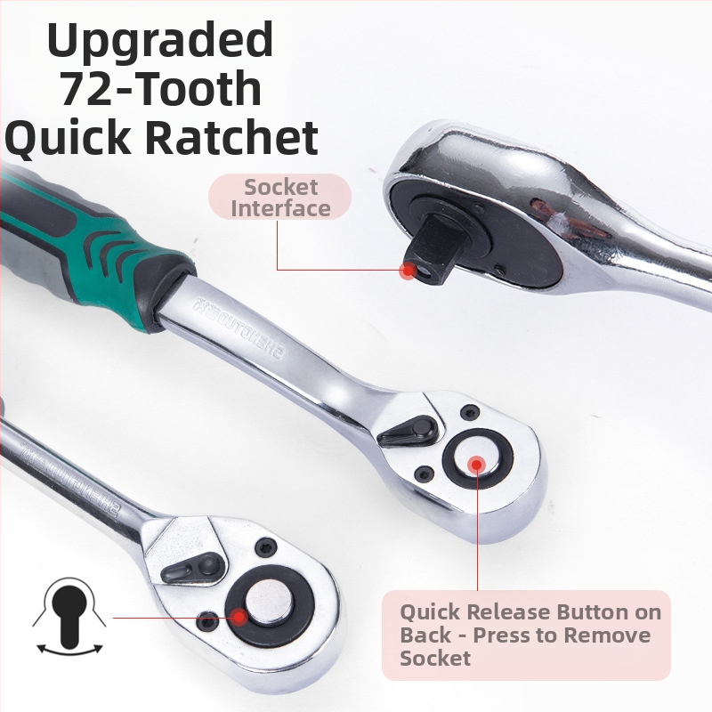 32-dielny set hlavíc na zápustky, kľúč na sviečky a ráčňový set pre opravy auta z chrom-vanádiovej ocele