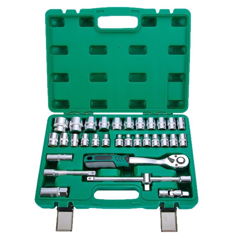 32-dielny set hlavíc na zápustky, kľúč na sviečky a ráčňový set pre opravy auta z chrom-vanádiovej ocele