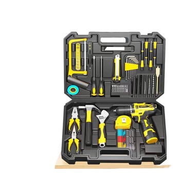 Elektrická ručná vŕtačka v skrinke s nástrojmi – kompletný domáci set, viac ako 200 sád