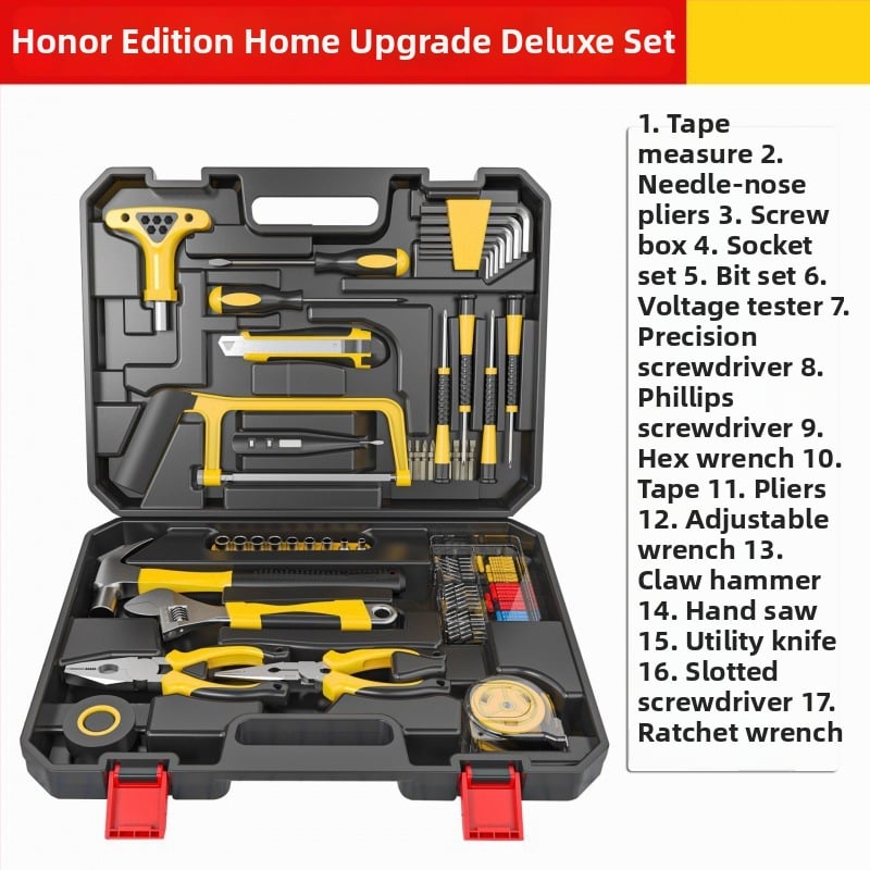 Elektrická ručná vŕtačka v skrinke s nástrojmi – kompletný domáci set, viac ako 200 sád