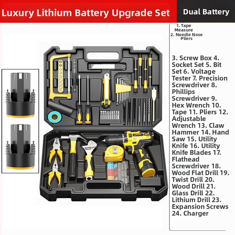 Elektrická ručná vŕtačka v skrinke s nástrojmi – kompletný domáci set, viac ako 200 sád