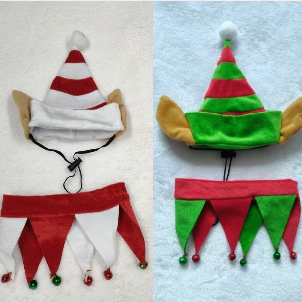 Set pălării elf pentru animale de companie de Crăciun — Material: fir de catifea; Potrivit pentru: universal; Sezoane: patru sezoane; Origine: Zhejiang