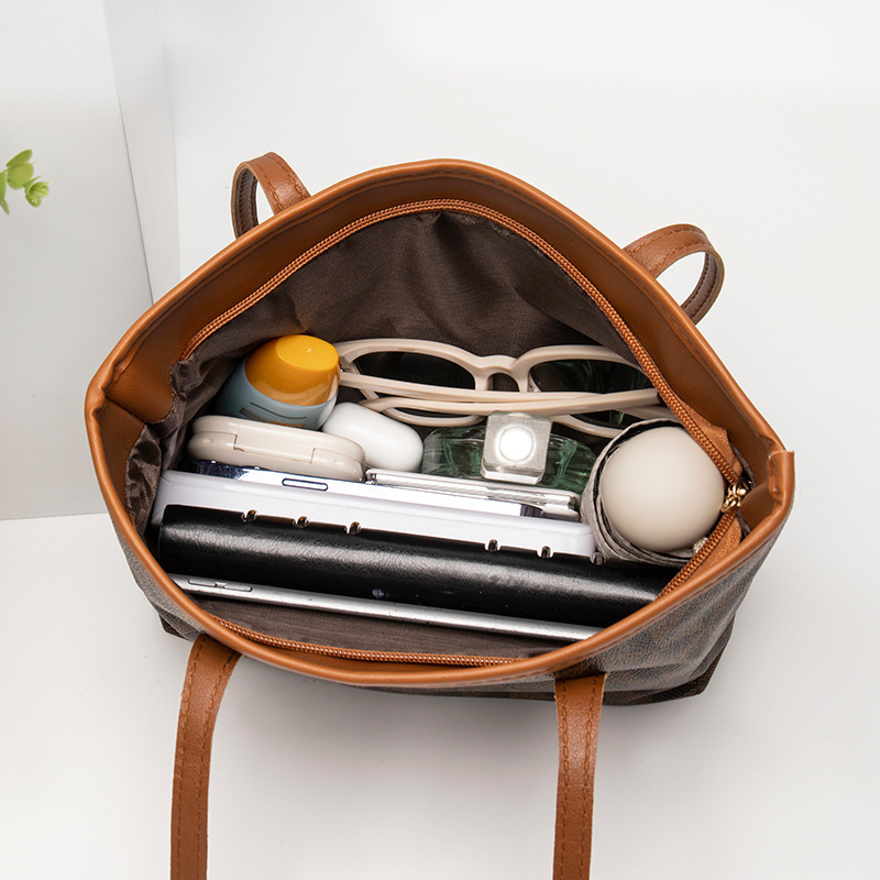 Geantă tote pentru femei cu capacitate mare, stil bucket, material PU, căptușeală din piele sintetică, fermoar, buzunare interne pentru laptop și cameră (Toamna 2023)