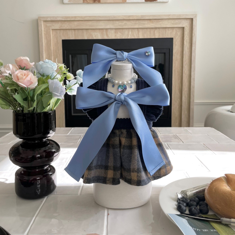 Čelenka za psa s mašnicom, korejski prince stil, podesiva elastika, materijal poliester-bavlna