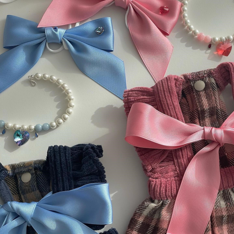 Čelenka za psa s mašnicom, korejski prince stil, podesiva elastika, materijal poliester-bavlna