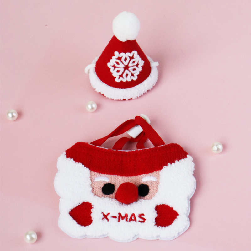 Šál pre domáce zvieratá s čiapkou snehová vločka — karikatúrny vzor, vyšívanie, netkaný materiál, zimné použitie, rôzne možnosti tkania