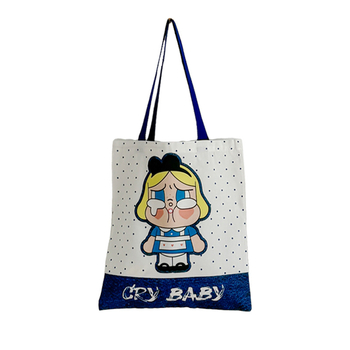 Platnena bucket torba s motivom plačljivog djeteta, velika kapaciteta za svakodnevno nošenje preko ramena, otvor s otvorom usta, dvostruka naramenica, unutarnji džepovi za laptop, telefon i dokumente.