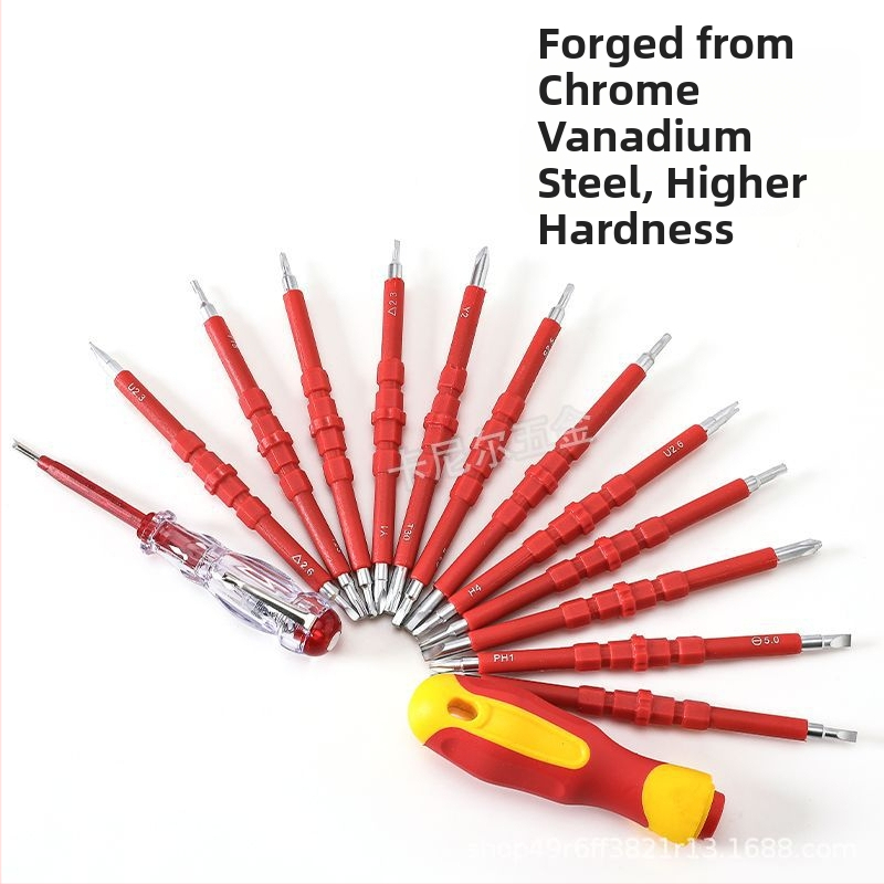 14-в-1 изолиран комплект отвертки за електрически ремонти, хром-ванадиева стомана, магнитен, дръжка TPU+PP