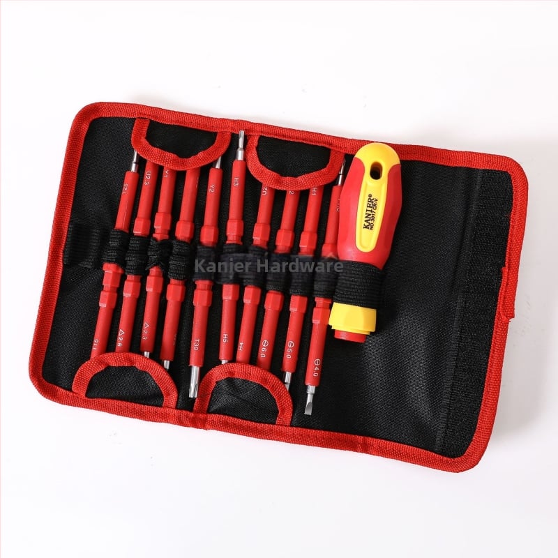 14-в-1 изолиран комплект отвертки за електрически ремонти, хром-ванадиева стомана, магнитен, дръжка TPU+PP