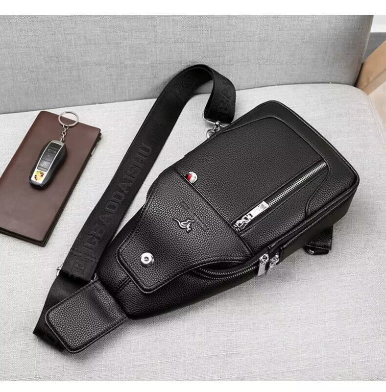 Muška prsna torba preko ramena, vodootporan PU materijal, gradski minimalistički stil, podstava od poliestera, kapacitet za 9-inčni laptop