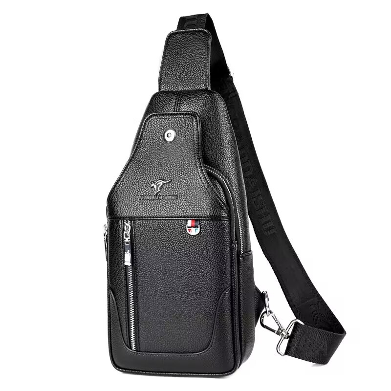 Muška prsna torba preko ramena, vodootporan PU materijal, gradski minimalistički stil, podstava od poliestera, kapacitet za 9-inčni laptop