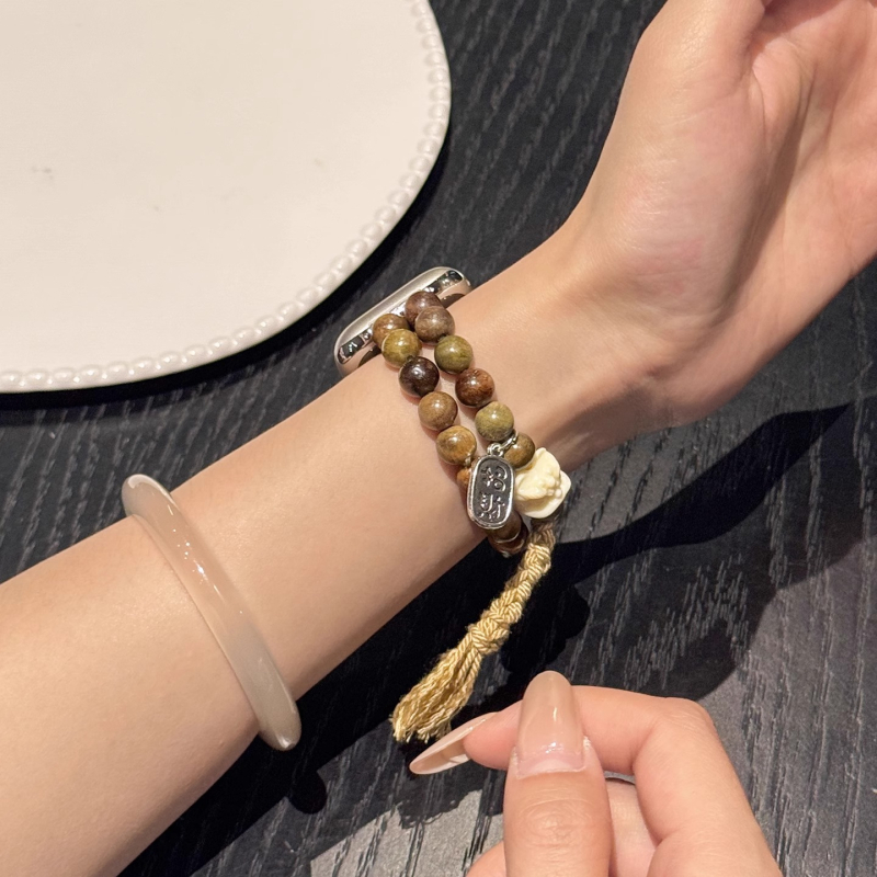 Brățară din mărgele pentru Apple Watch cu motiv leu din lemn de santal – design cu un singur buclă, dimensiune interfețe reglabilă, 15 g