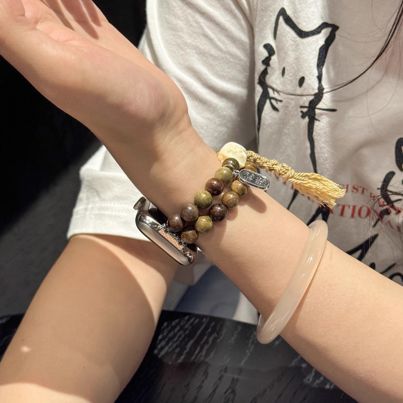 Brățară din mărgele pentru Apple Watch cu motiv leu din lemn de santal – design cu un singur buclă, dimensiune interfețe reglabilă, 15 g