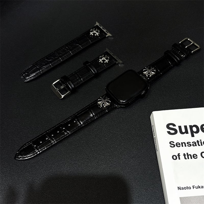 Apple Watch szíj – krokodilmintás bőr, keresztezett virág mintázat, Neutral márka, kompatibilis az Apple Watch-szal.