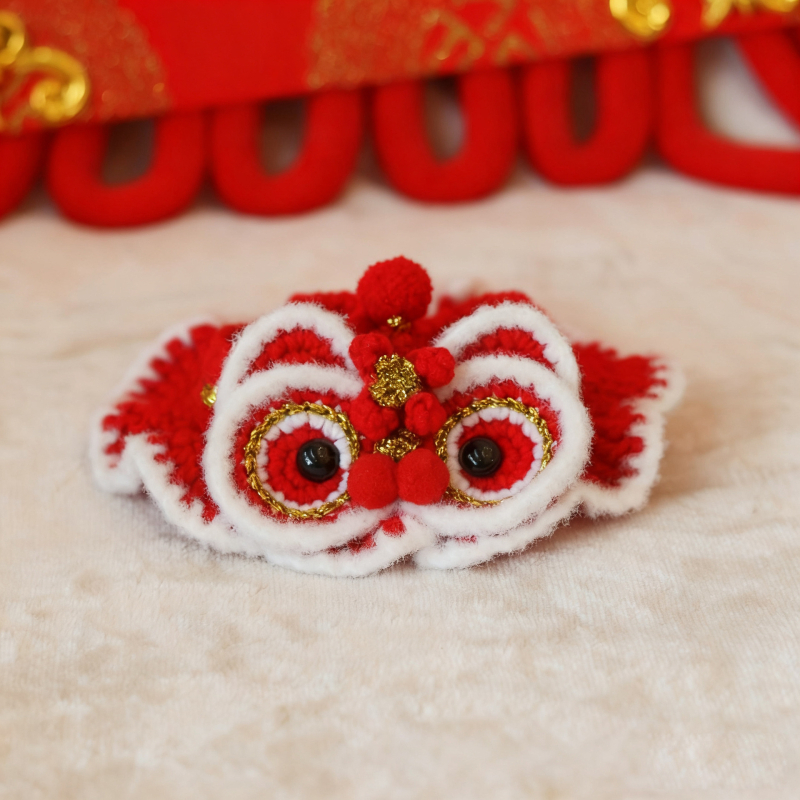 Vlnený pletený obojok pre mačku, motív prebudeného leva, čínske štýl, vhodný pre všetky ročné obdobia