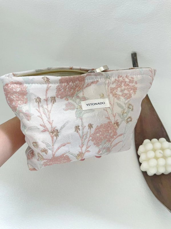 Sminktáska – hordozható, nagy kapacitású utazási rendszerező, vászon anyag, virágmintázat, bélés vászon, friss és édes stílus, YETONADO