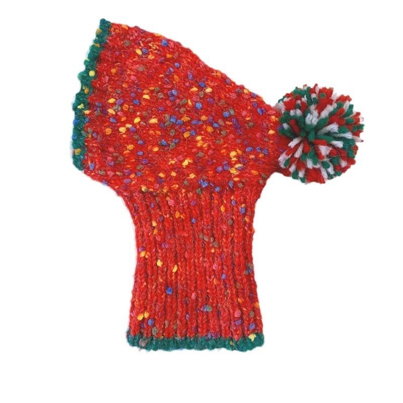 Kutyáknak szóló háziállat-sapka pomponnal, mintázat Color Splice, velúr fonal, szövött twill, jacquard, téli viselet