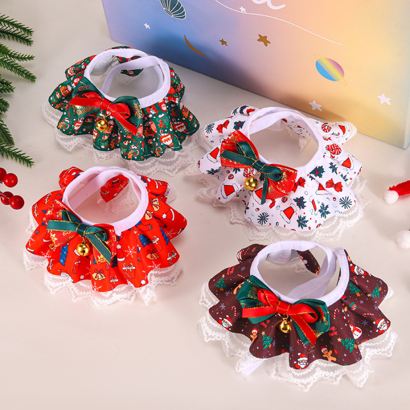 Čipkovaný šál pre domáce zvieratá – Vianočný, univerzálny pre mačky a psy, bavlna-poliester, voľnočasový štýl, značka Master Wang Meng