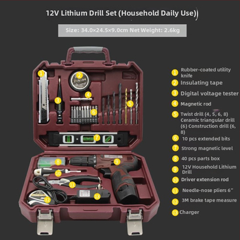 Háztartási szerszámkészlet dobozban – Többcélú otthoni javítási készlet akkumulátoros fúróval, demontázs eszközökkel és faipari szerszámokkal, 100+ darab