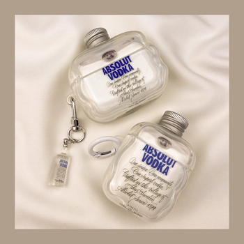 Ochranný kryt na AirPods pre Apple, 3D dizajn fľaše so uzáverom vodky, TPU, priehľadný, karikatúrny štýl, trojrozmerný reliéf