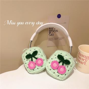 TPU védőtok Apple AirPods Max számára kötött szív-cseresznye motívummal, rajzfilm-stílusú és domborított felülettel