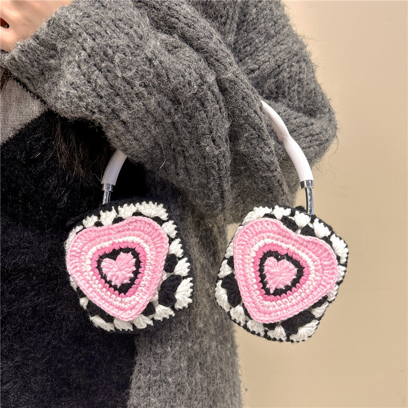 TPU védőtok Apple AirPods Max számára kötött szív-cseresznye motívummal, rajzfilm-stílusú és domborított felülettel