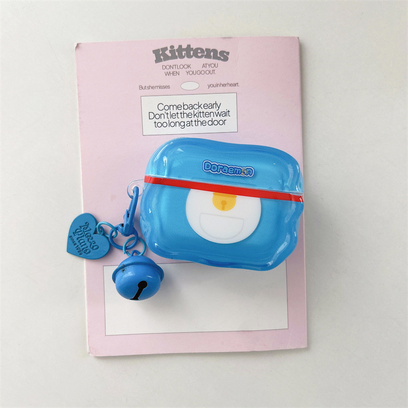 Doraemon kryt na AirPods 4/Pro 3 – silikón, mäkké puzdro, gravírovanie, kompatibilné s Apple