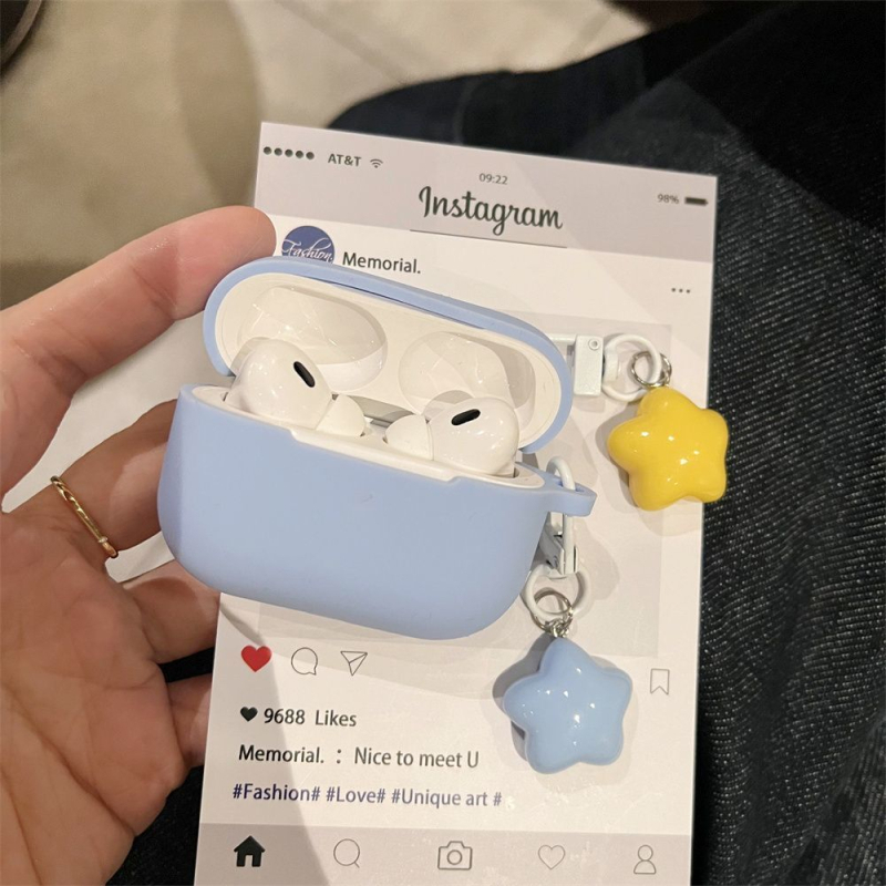 Csillag mintás szilikontok AirPods 4-hez, Pro 2-höz és a 3. generációhoz – gravírozott védőtok