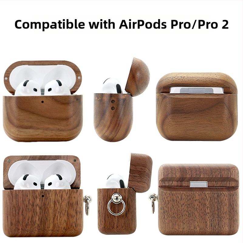 Púzdro na slúchadlá z vlašského dreva pre AirPods Pro 2/4 – Úplné pokrytie, Ručne vyrobené, Kompatibilné s Apple