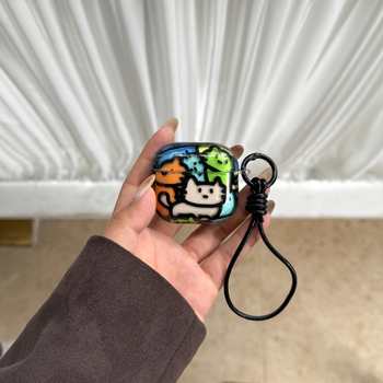 Szilikon AirPods tok macska füllel és rajzfilmszerű dizájnnal, Apple AirPods 3/4 és Pro sorozathoz – teljes lefedettség, elektroplatinázott felület