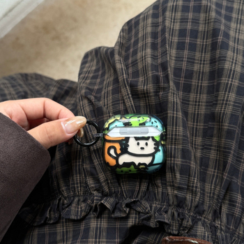 Szilikon AirPods tok macska füllel és rajzfilmszerű dizájnnal, Apple AirPods 3/4 és Pro sorozathoz – teljes lefedettség, elektroplatinázott felület