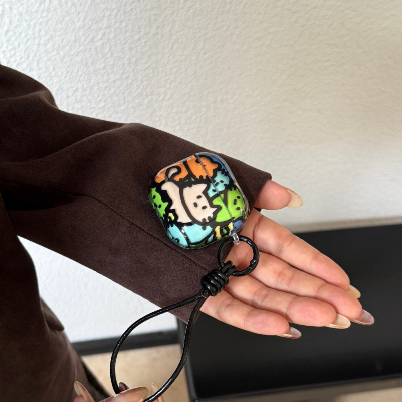 Szilikon AirPods tok macska füllel és rajzfilmszerű dizájnnal, Apple AirPods 3/4 és Pro sorozathoz – teljes lefedettség, elektroplatinázott felület