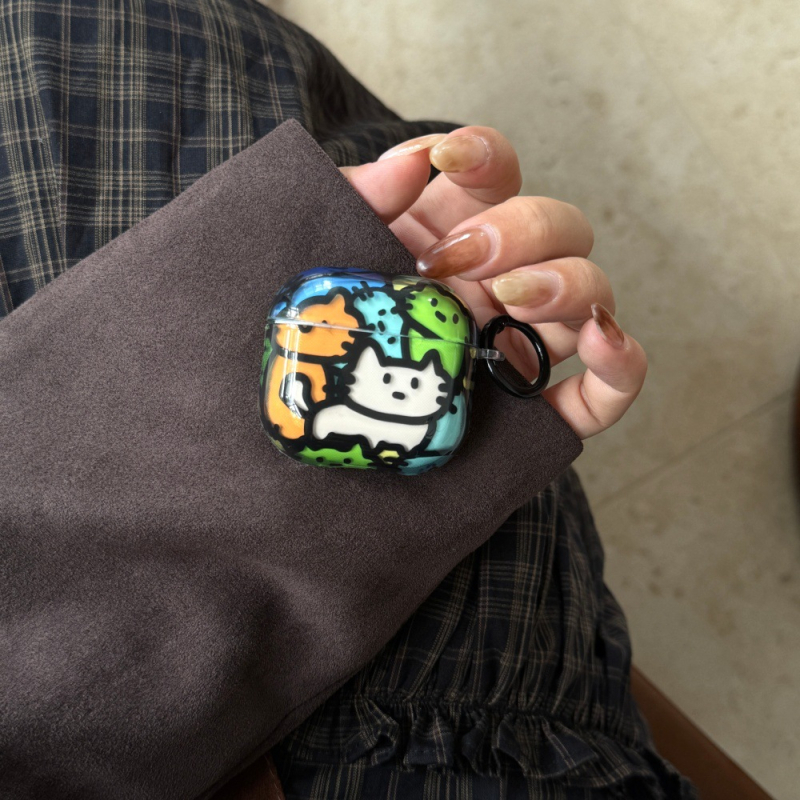 Szilikon AirPods tok macska füllel és rajzfilmszerű dizájnnal, Apple AirPods 3/4 és Pro sorozathoz – teljes lefedettség, elektroplatinázott felület