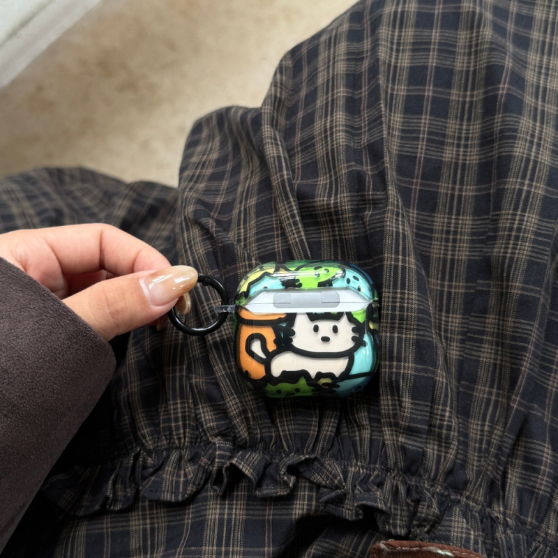 Szilikon AirPods tok macska füllel és rajzfilmszerű dizájnnal, Apple AirPods 3/4 és Pro sorozathoz – teljes lefedettség, elektroplatinázott felület