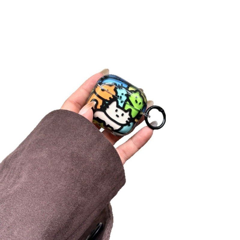 Szilikon AirPods tok macska füllel és rajzfilmszerű dizájnnal, Apple AirPods 3/4 és Pro sorozathoz – teljes lefedettség, elektroplatinázott felület