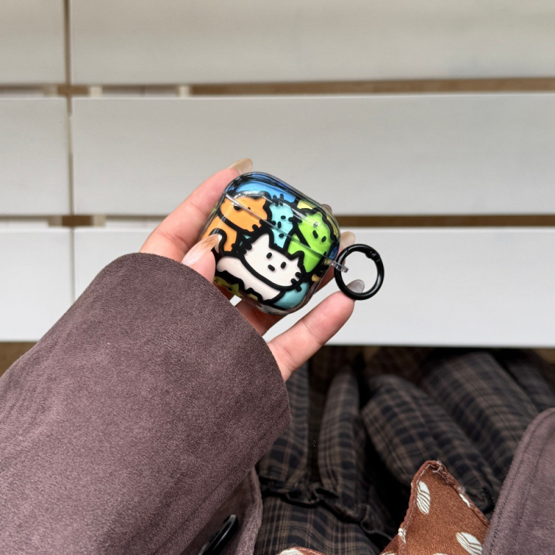 Szilikon AirPods tok macska füllel és rajzfilmszerű dizájnnal, Apple AirPods 3/4 és Pro sorozathoz – teljes lefedettség, elektroplatinázott felület