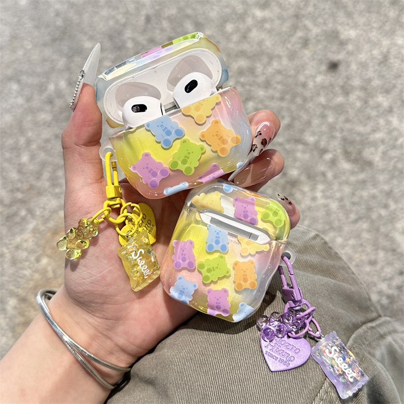 Θήκη TPU για AirPods σε σχήμα αρκουδάκι ζελέ, καλλιτεχνική ανάγλυφη σχεδίαση, συμβατή με AirPods 2/3 Gen και Pro 2