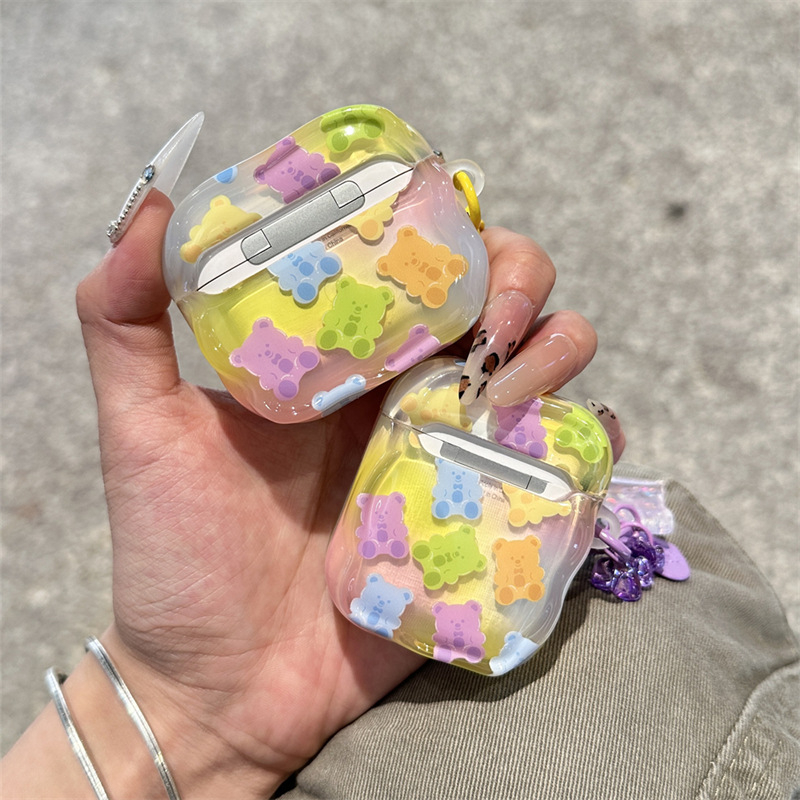 Θήκη TPU για AirPods σε σχήμα αρκουδάκι ζελέ, καλλιτεχνική ανάγλυφη σχεδίαση, συμβατή με AirPods 2/3 Gen και Pro 2