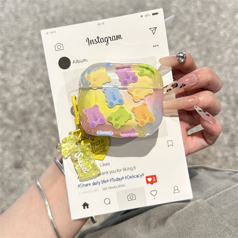 Θήκη TPU για AirPods σε σχήμα αρκουδάκι ζελέ, καλλιτεχνική ανάγλυφη σχεδίαση, συμβατή με AirPods 2/3 Gen και Pro 2